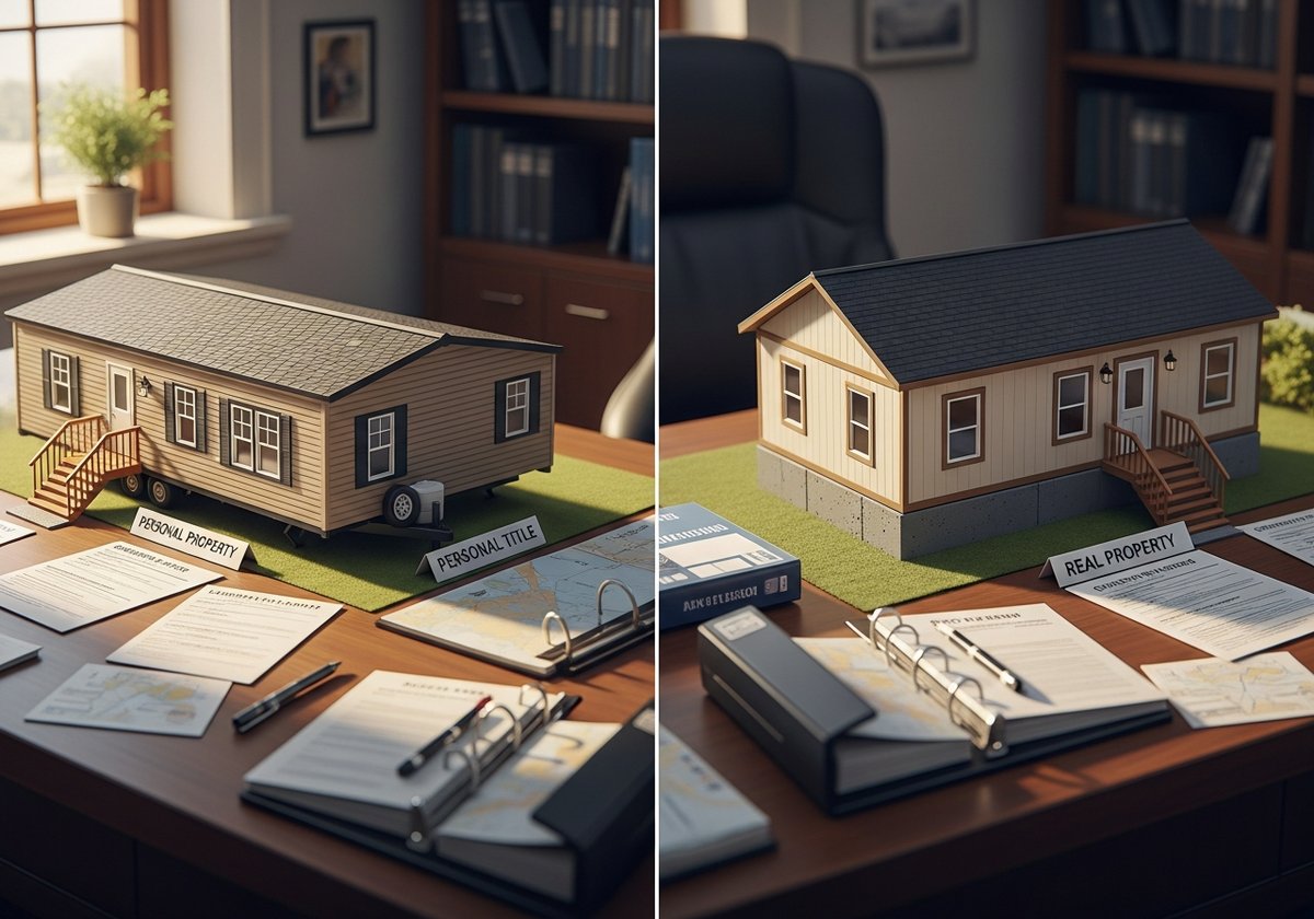 Comparison of manufactured home as personal property on wheels versus modular home as real property on foundation