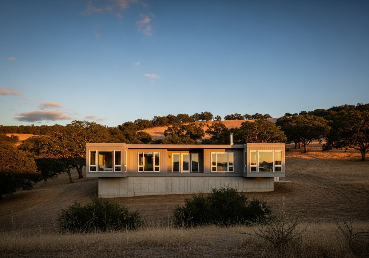 How Prefab Homes Perform During Earthquakes Modern prefab modular home on a solid foundation in a seismic zone landscape, demonstrating earthquake-resistant construction