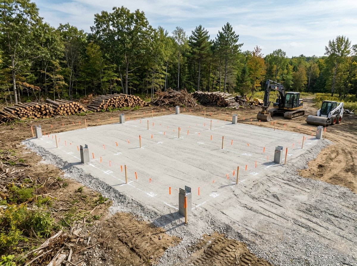 Graded buildable pad with pier foundation system prepared for prefab home delivery